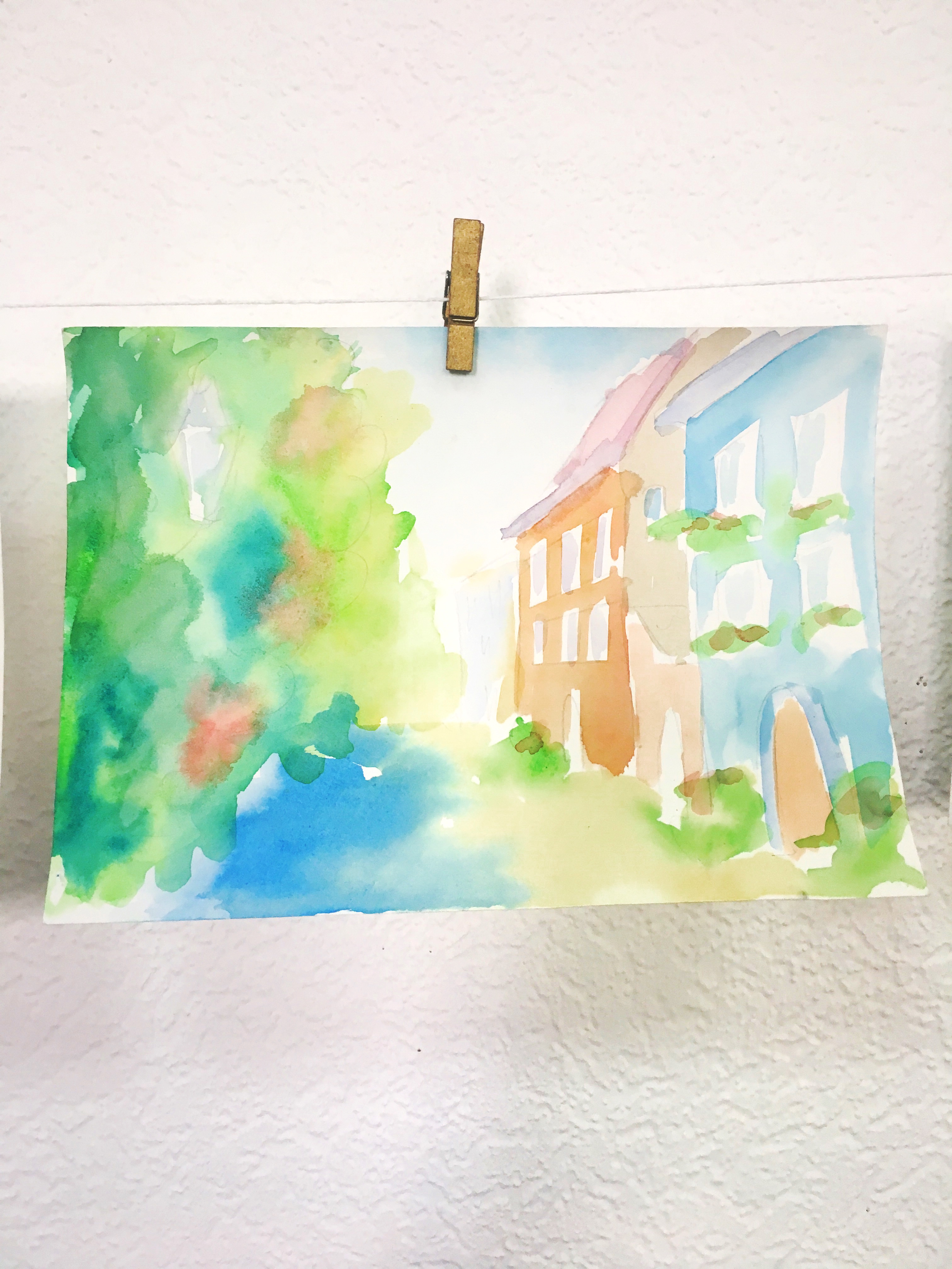 Техника скетчинга – стадия акварельных заливок